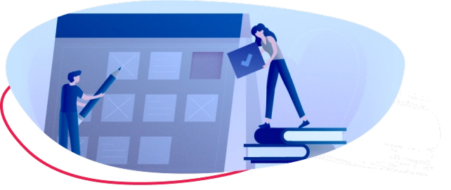 Graphic of two people working on a very large calendar